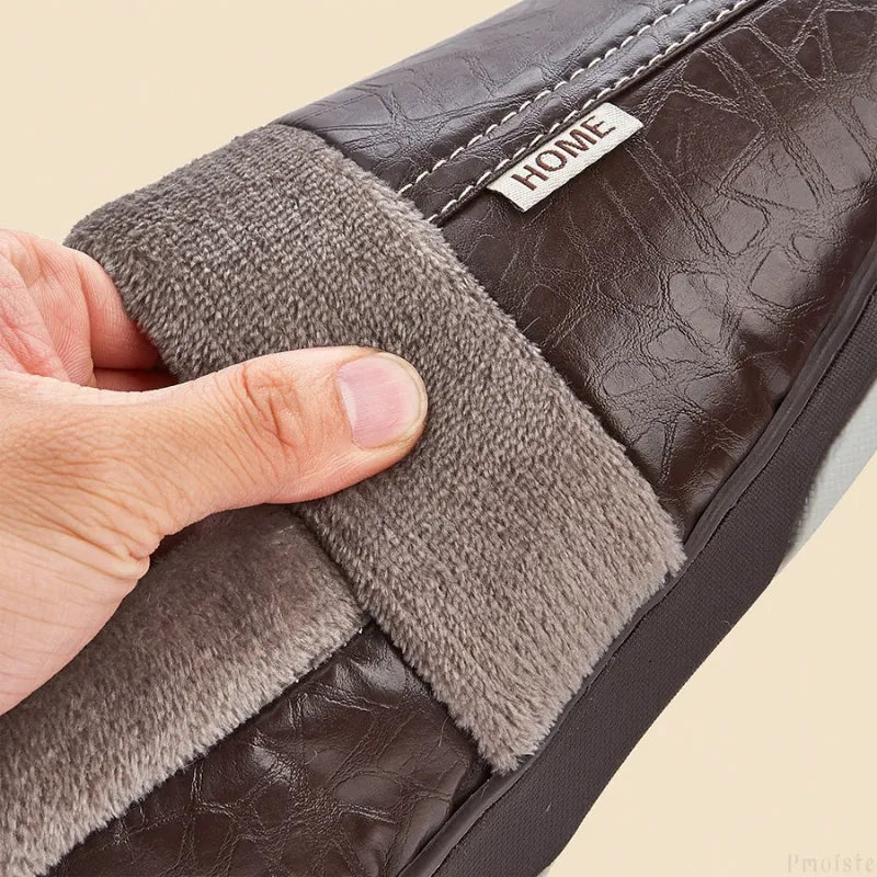 Pantufa de Couro com Forro em Algodão | Basicalle Home Marrom