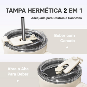 Copo Térmico Inox Portátil com Tampa e Canudo 1200ML