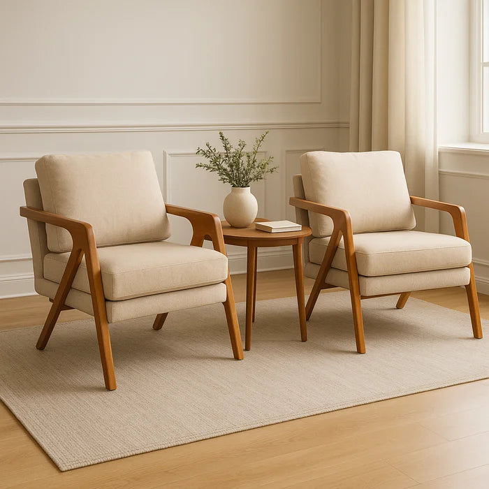 Kit 2 Poltronas Decorativas Luxo Linho Bege Claro