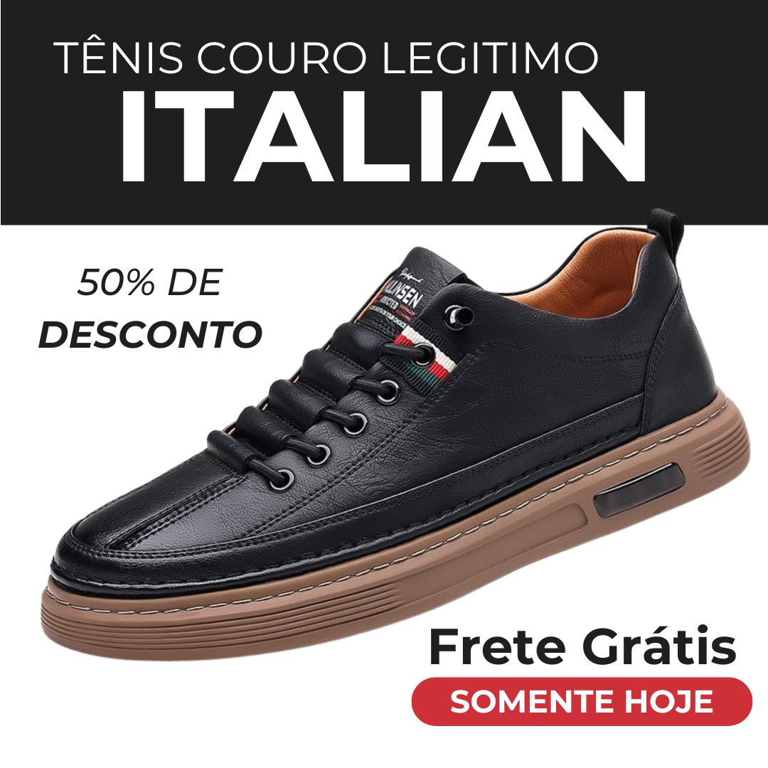 Tênis Casual Italian - de couro Legitimo + Relogio de Brinde