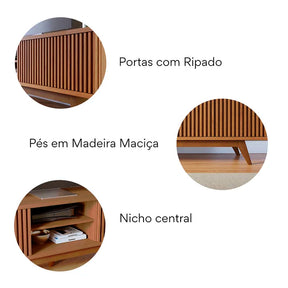 Rack para TV até 75 Polegadas com Ripado e 4 Portas